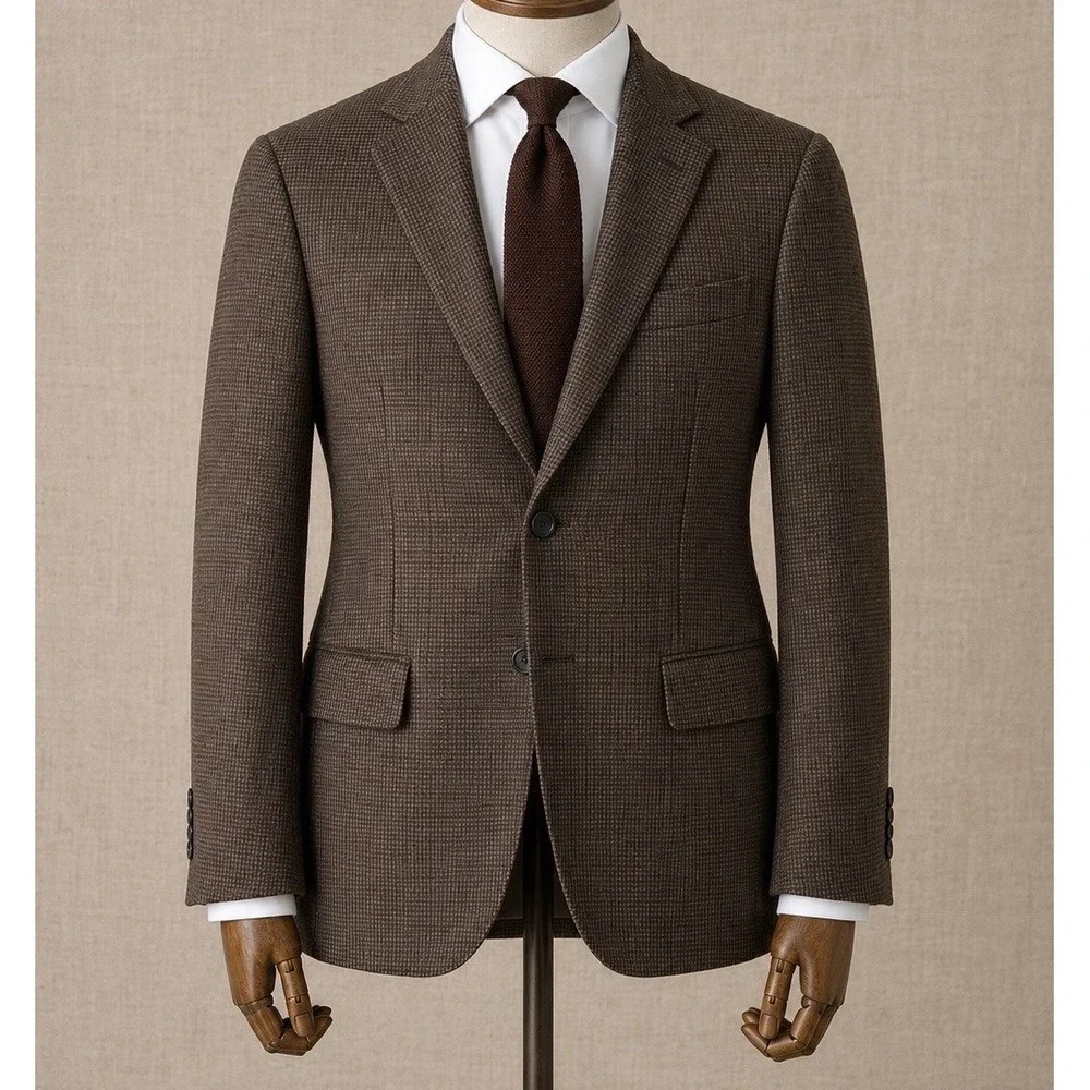 PRONTO UOMO‎ Couture Mens Brown Houndstooth 100% Lambswool Sport Coat Blazer 38R